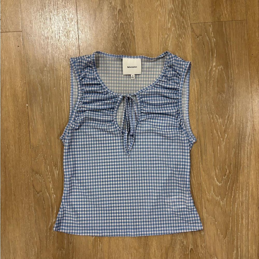 Reformation Ella Top Blue White Gingham